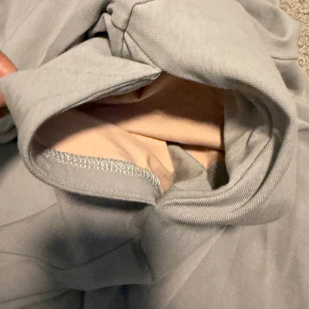 OGL Stretch Cotton V-Neck Elbow Sleeve Midi Bra Dress Pockets Women L Gray NEW - Picture 4 of 6